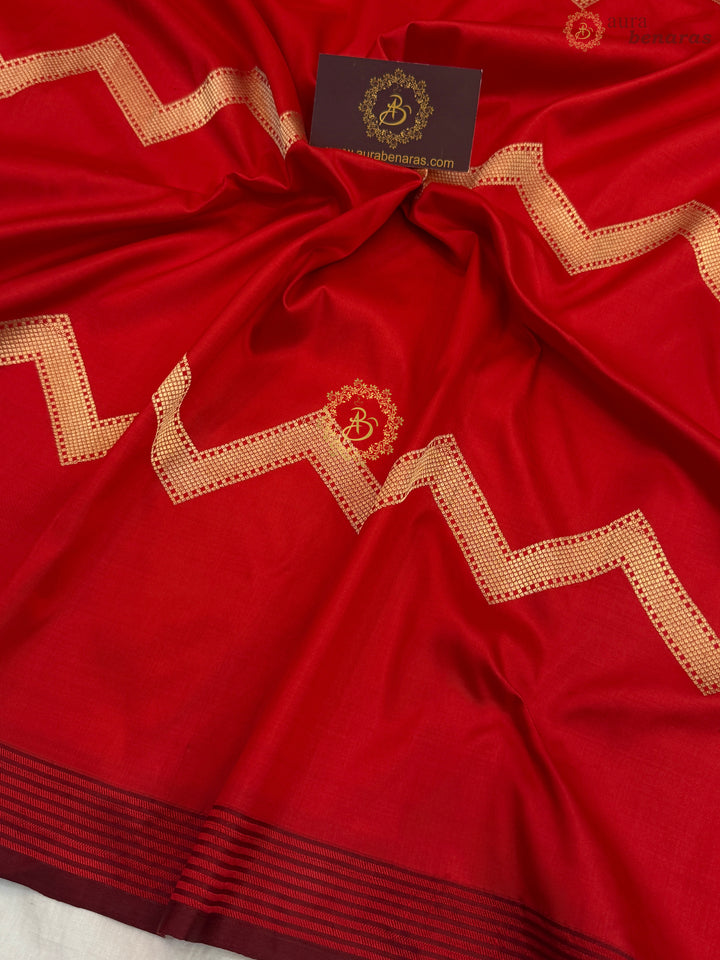 Red Pure Katan Silk Banarasi Handloom Kadwa Meena Jangla Saree