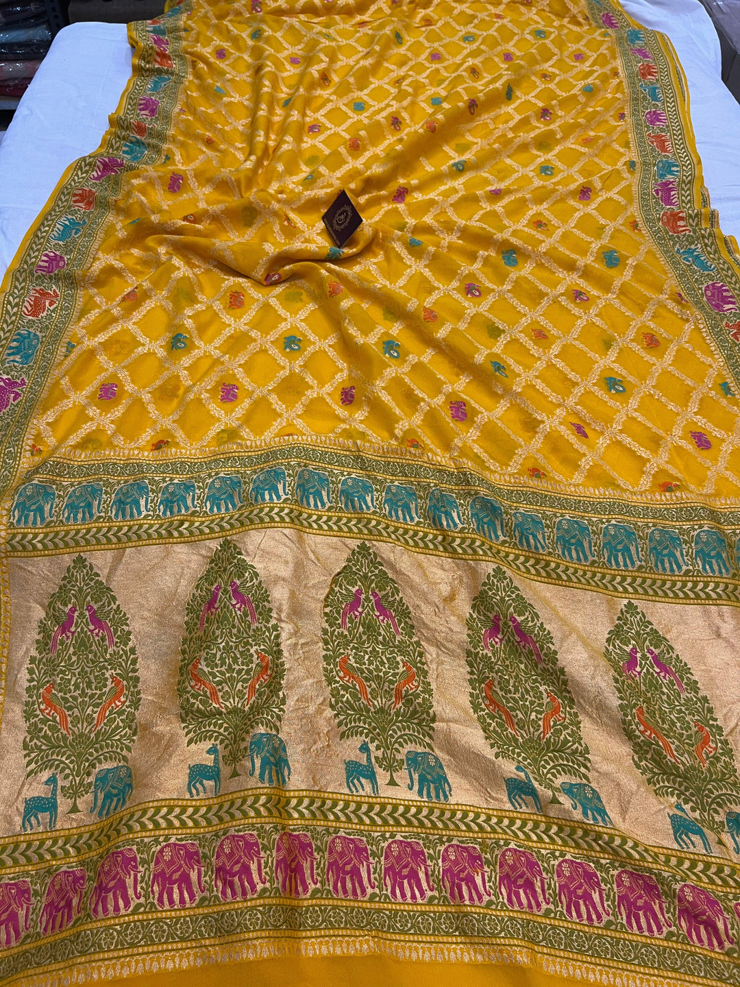 Yellow Tilfi Patola Pure Khaddi Georgette Silk Saree - Aura Benaras