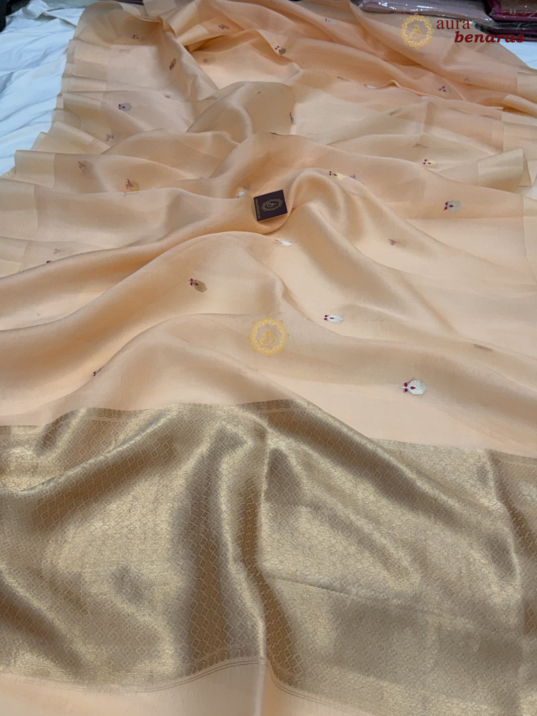 Pale PeachBanarasi Handloom Kora Silk Saree - Aura Benaras