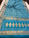 Firozi Blue Pure Banarasi Handloom Katan Silk Saree - Aura Benaras