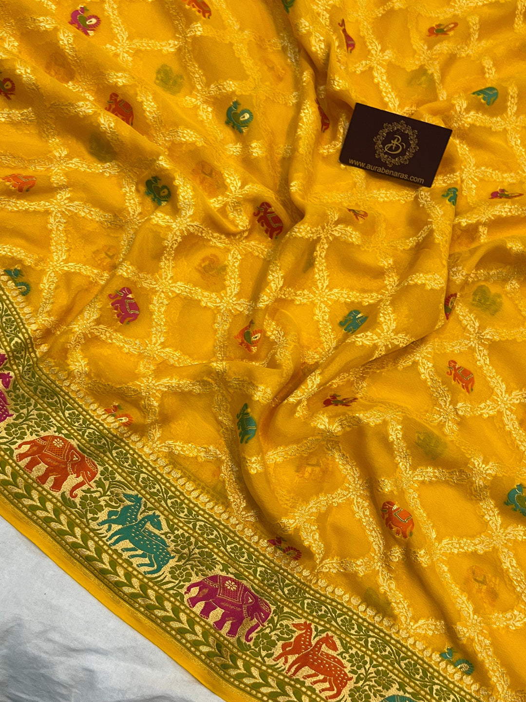 Yellow Tilfi Patola Pure Khaddi Georgette Silk Saree - Aura Benaras