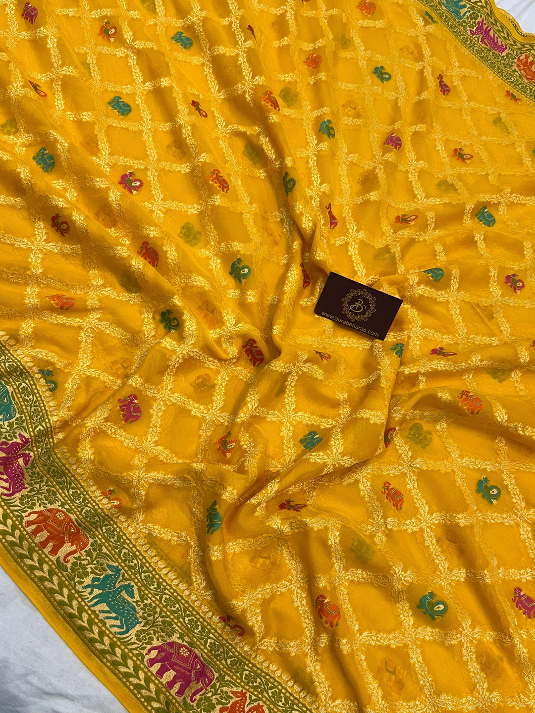 Yellow Tilfi Patola Pure Khaddi Georgette Silk Saree - Aura Benaras