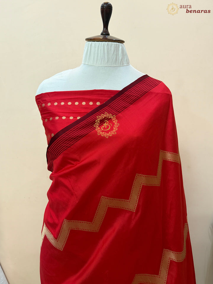 Red Pure Katan Silk Banarasi Handloom Kadwa Meena Jangla Saree