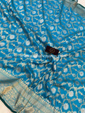 Firozi Blue Pure Banarasi Handloom Katan Silk Saree - Aura Benaras