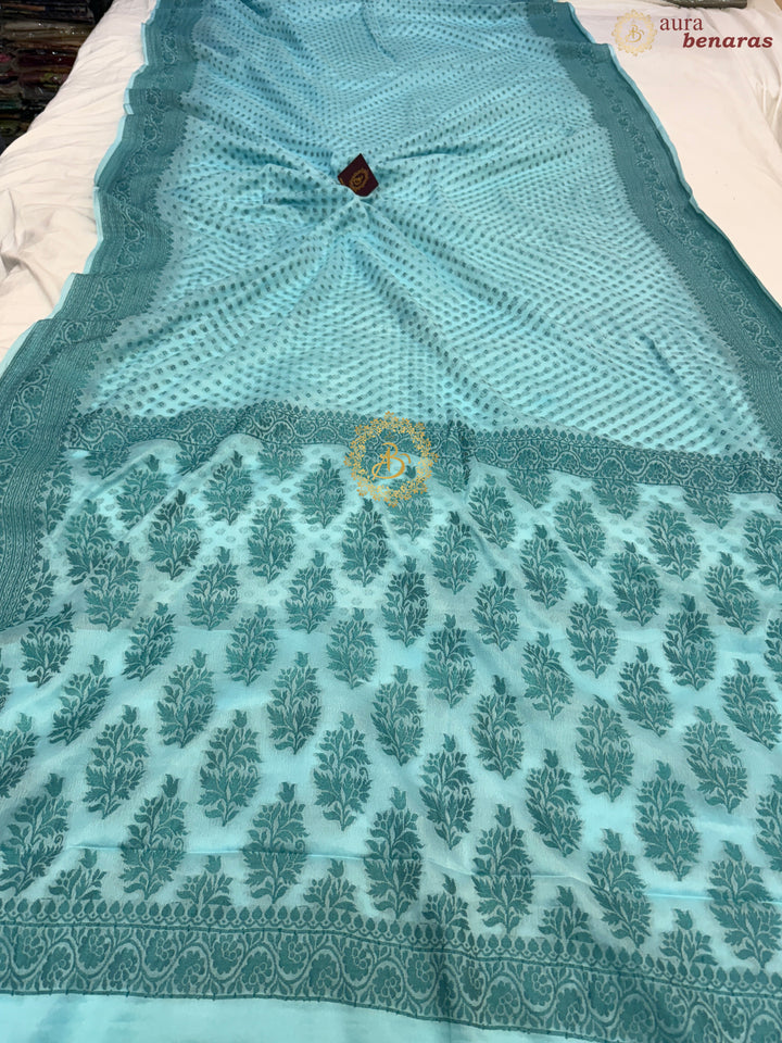 Sky Blue Banarasi Khaddi Chiffon Saree