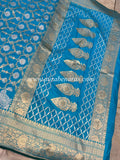 Firozi Blue Pure Banarasi Handloom Katan Silk Saree - Aura Benaras