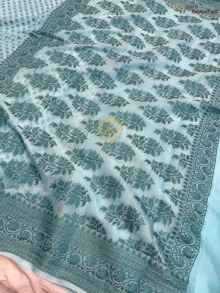 Sky Blue Banarasi Khaddi Chiffon Saree