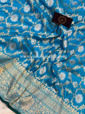 Firozi Blue Pure Banarasi Handloom Katan Silk Saree - Aura Benaras