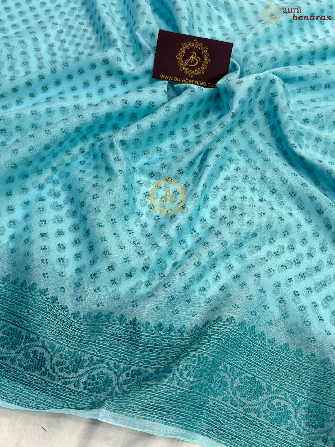 Sky Blue Banarasi Khaddi Chiffon Saree