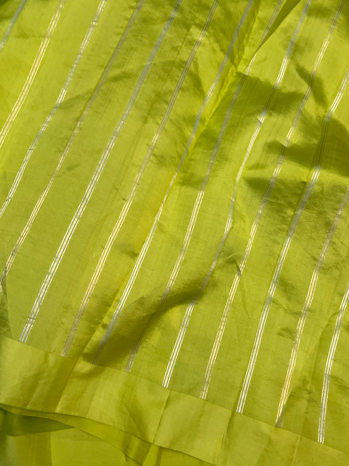 Neon Green Kora Silk Banarasi Saree with Sona Rupa Butis 