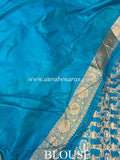 Firozi Blue Pure Banarasi Handloom Katan Silk Saree - Aura Benaras