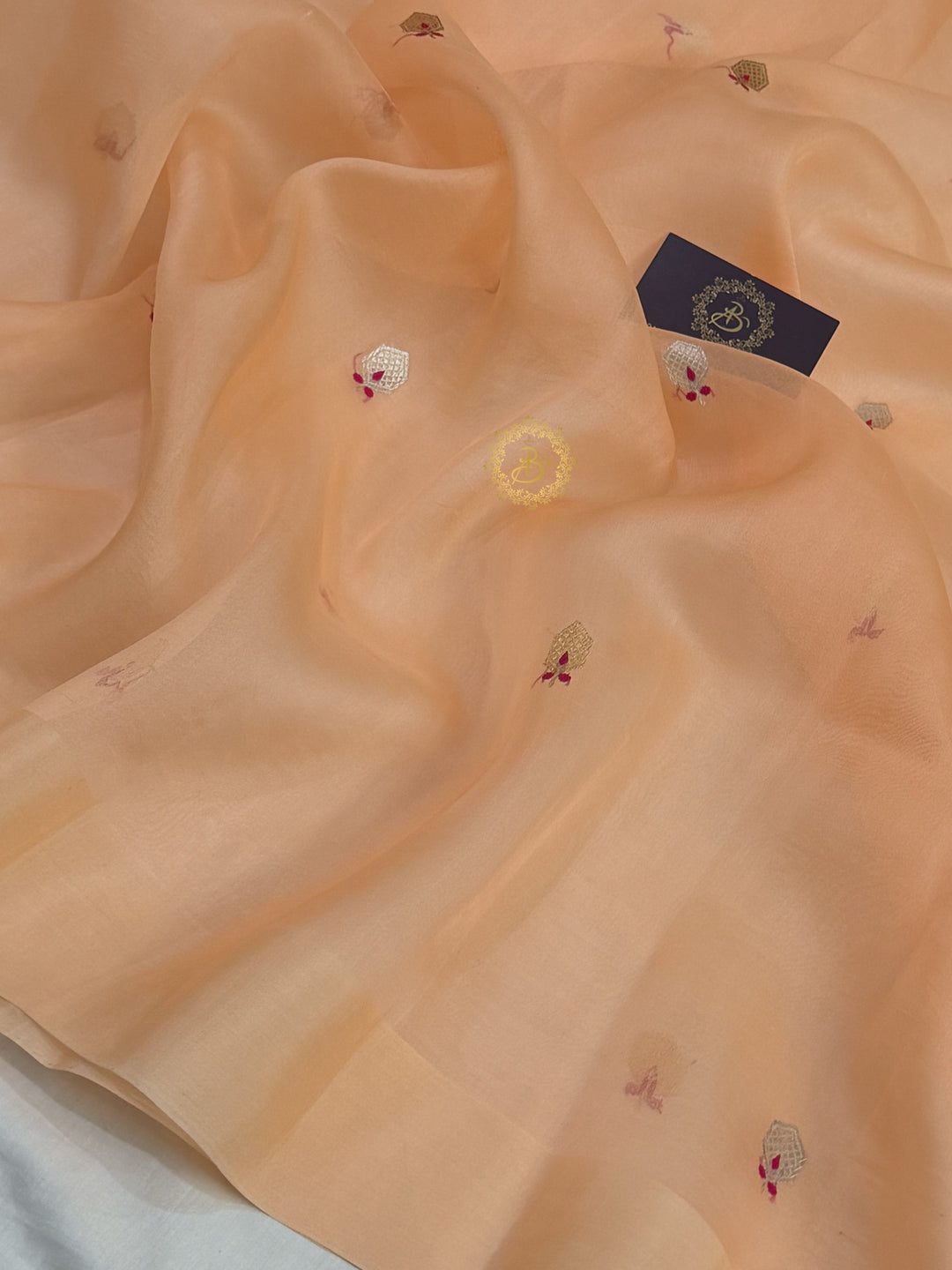 Pale PeachBanarasi Handloom Kora Silk Saree - Aura Benaras