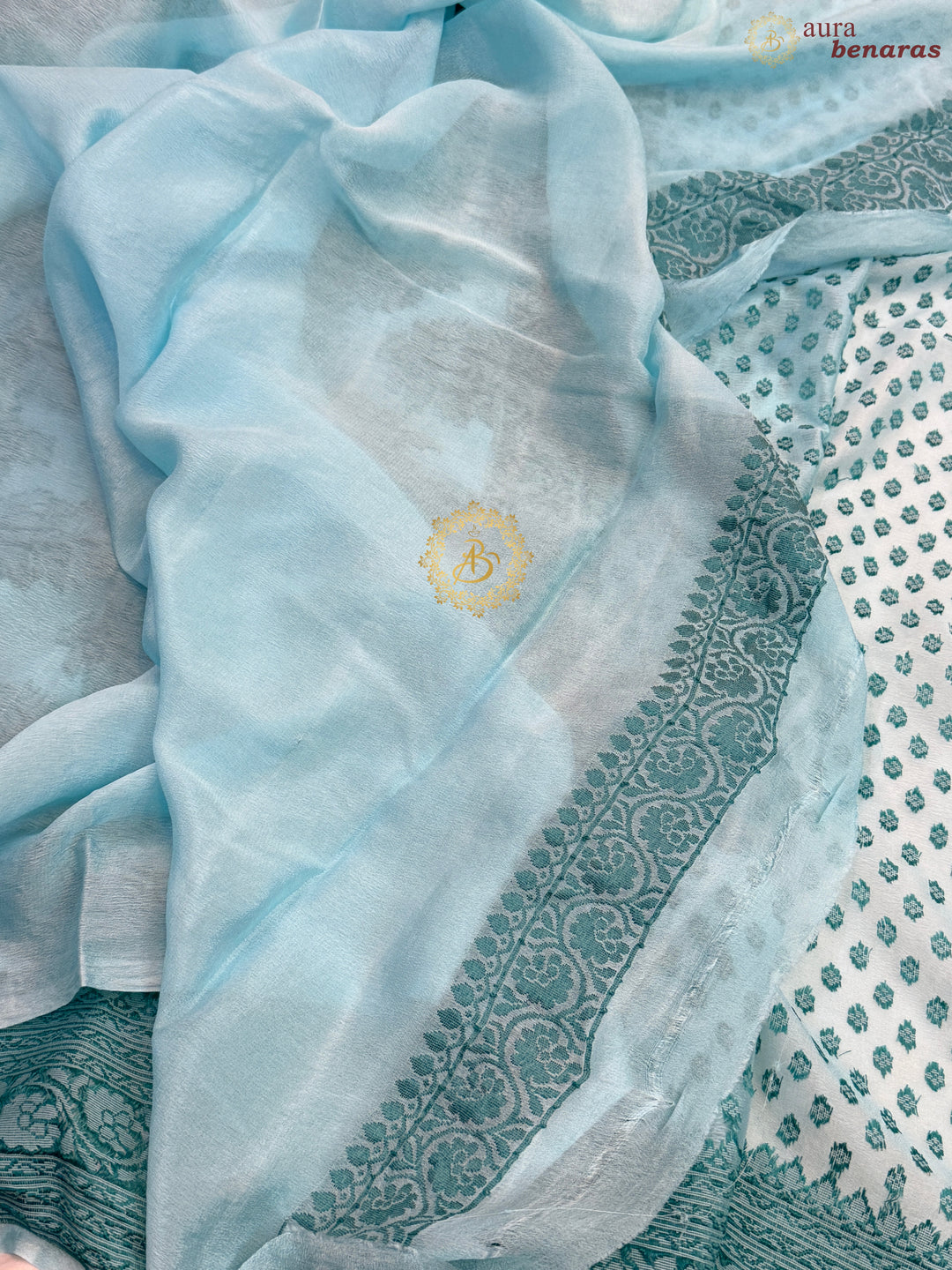 Sky Blue Banarasi Khaddi Chiffon Saree