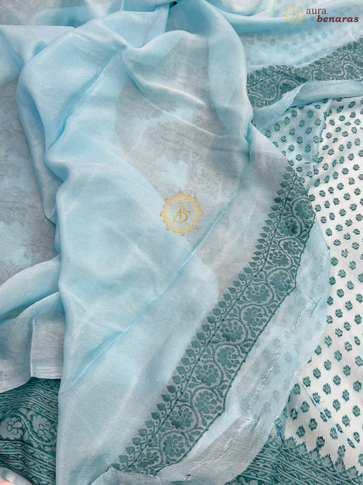 Sky Blue Banarasi Khaddi Chiffon Saree
