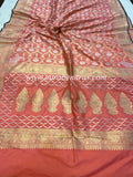 Peach Pure Banarasi Handloom Katan Silk Saree - Aura Benaras