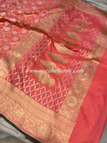 Peach Pure Banarasi Handloom Katan Silk Saree - Aura Benaras