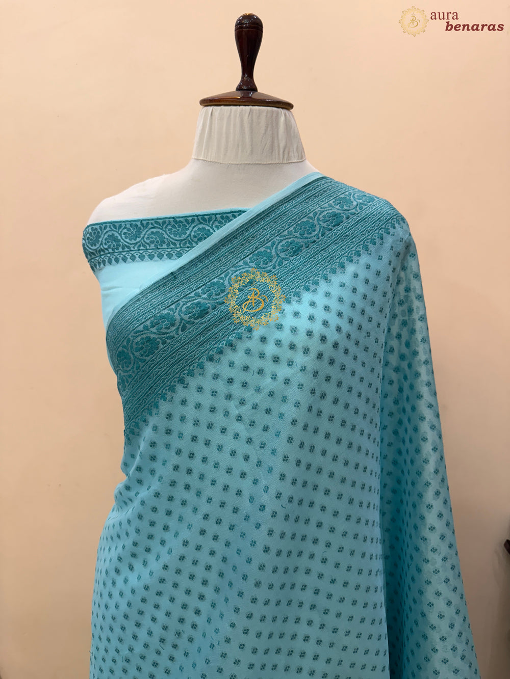 Sky Blue Banarasi Khaddi Chiffon Saree