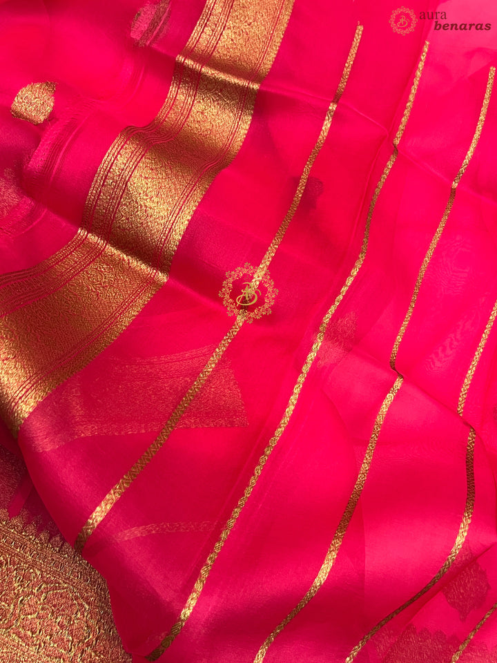 Rani Pink Banarasi Handloom Kora Silk Saree