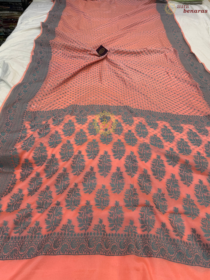 Peach Banarasi Khaddi Chiffon Saree
