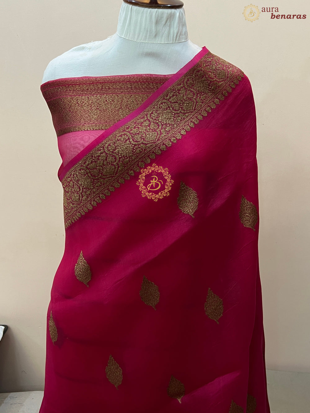 Rani Pink Banarasi Handloom Kora Silk Saree