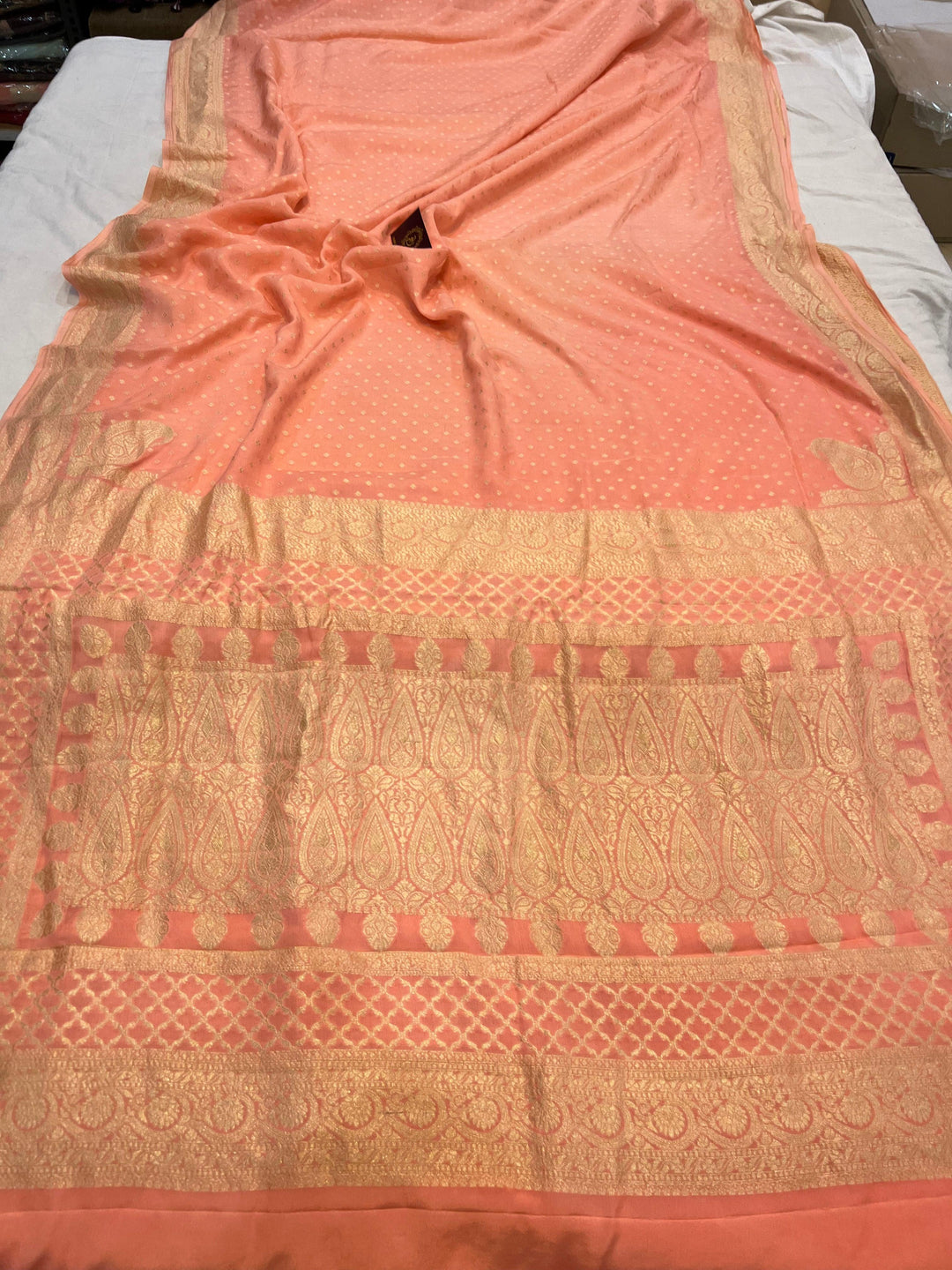 Peach Pure Banarasi Khaddi Crepe Silk Saree - Aura Benaras