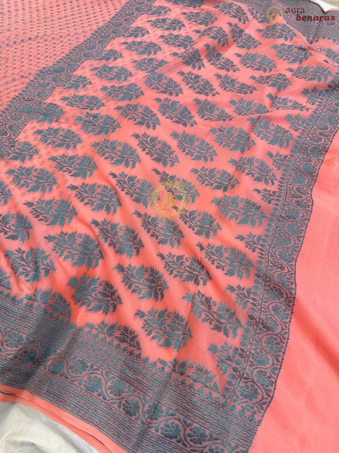 Peach Banarasi Khaddi Chiffon Saree
