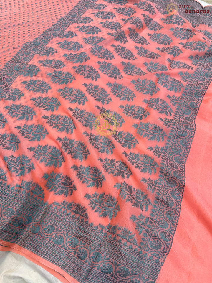 Peach Banarasi Khaddi Chiffon Saree