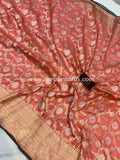 Peach Pure Banarasi Handloom Katan Silk Saree - Aura Benaras