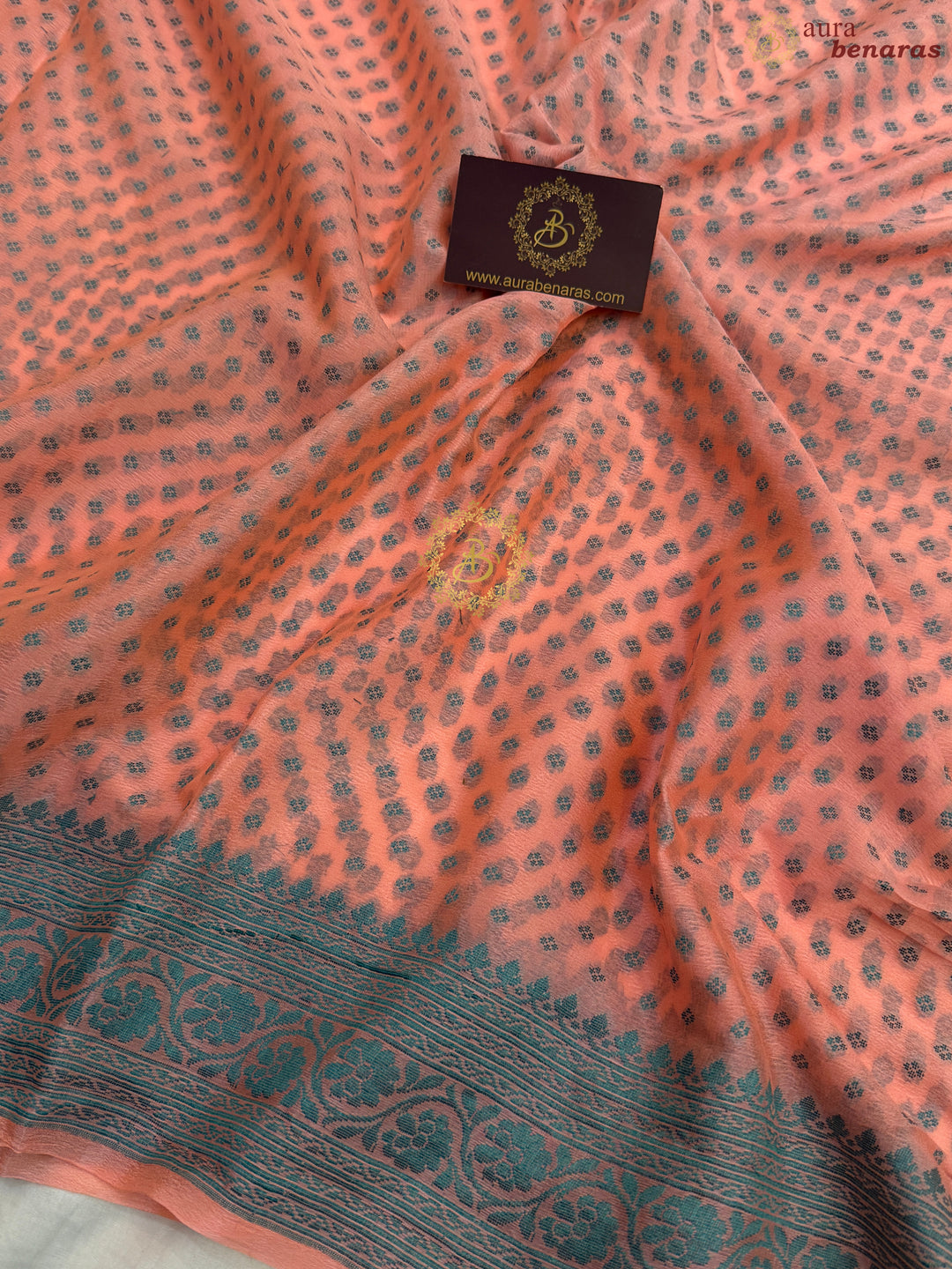 Peach Banarasi Khaddi Chiffon Saree