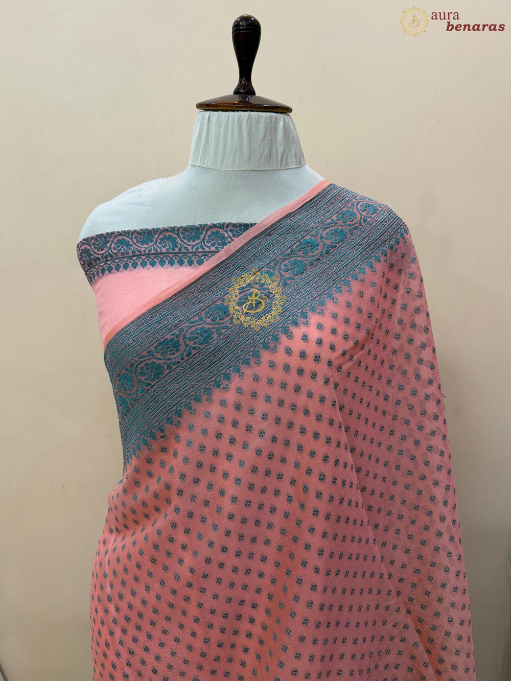 Peach Banarasi Khaddi Chiffon Saree