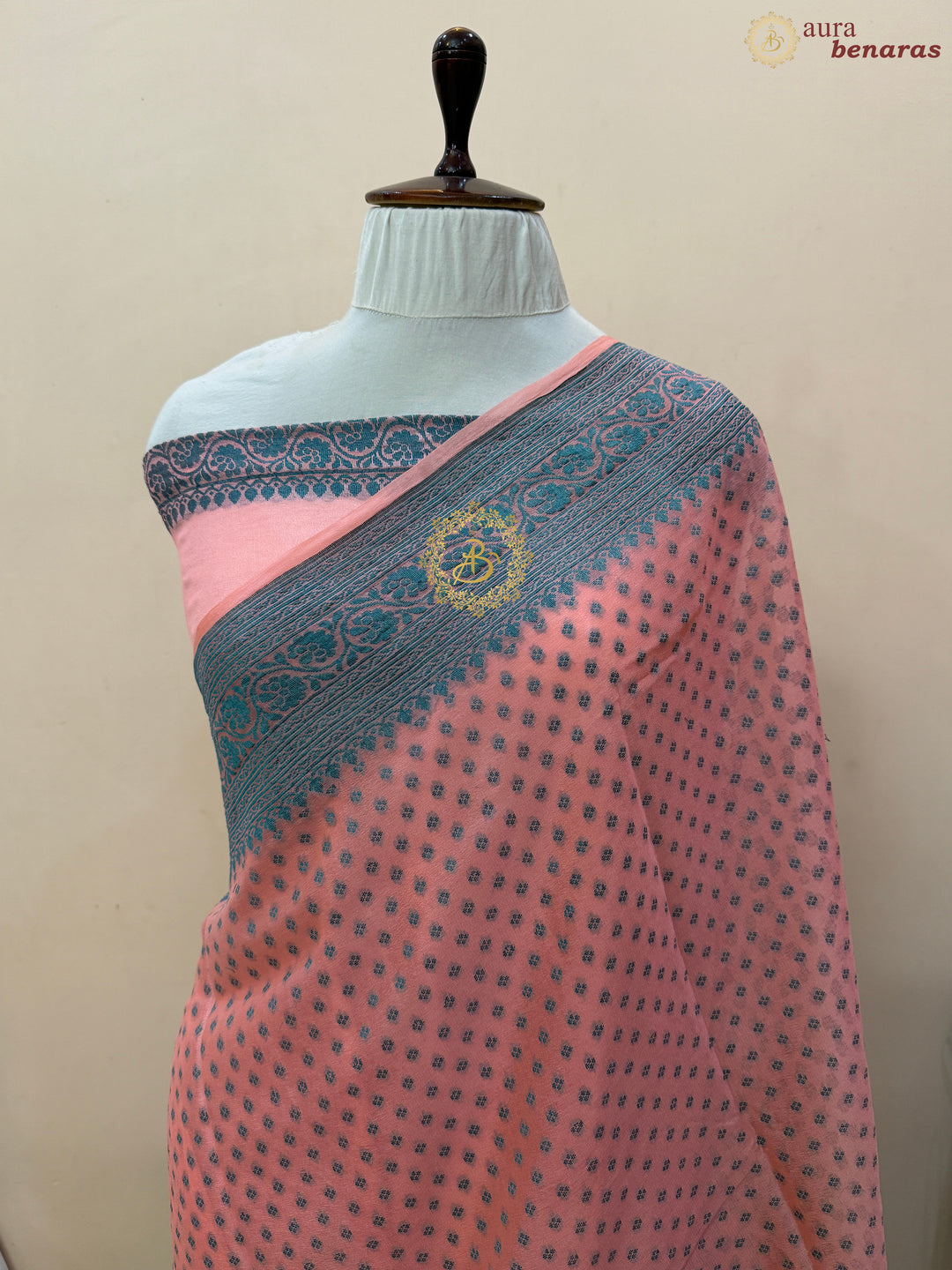 Peach Banarasi Khaddi Chiffon Saree