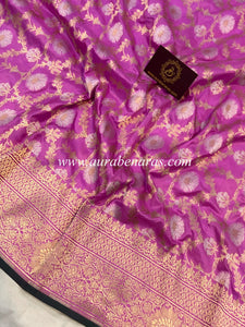 Pinkish Lavender Pure Banarasi Handloom Katan Silk Saree - Aura Benaras