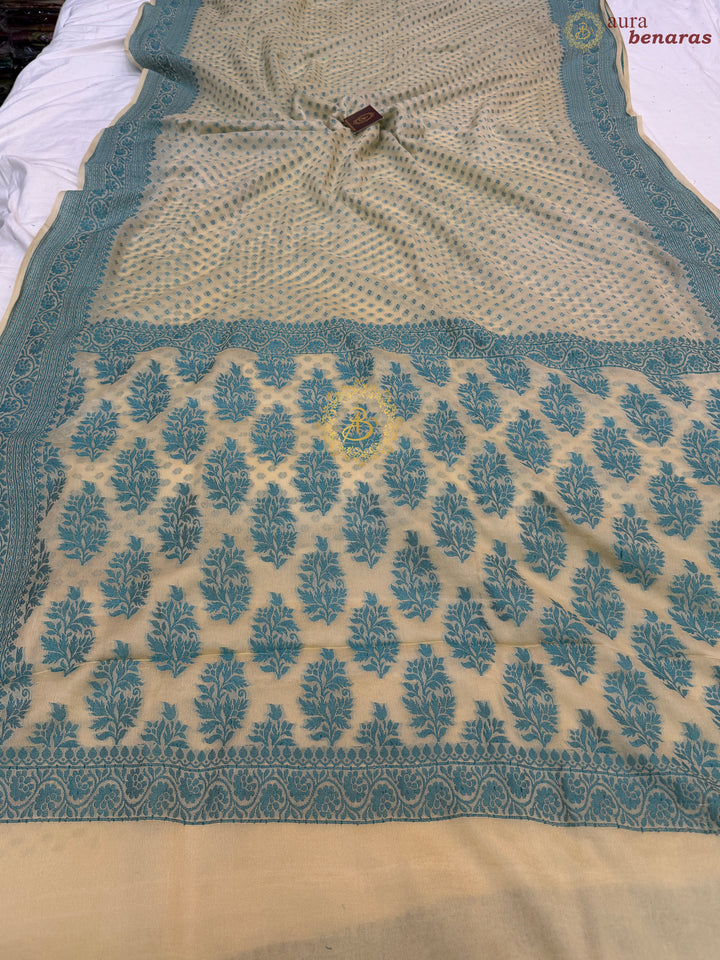 Pastel Yellow Banarasi Khaddi Chiffon Saree