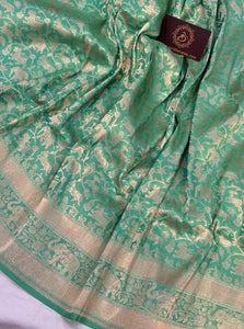 Pastel Sea Green Pure Banarasi Handloom Katan Silk Saree - Aura Benaras