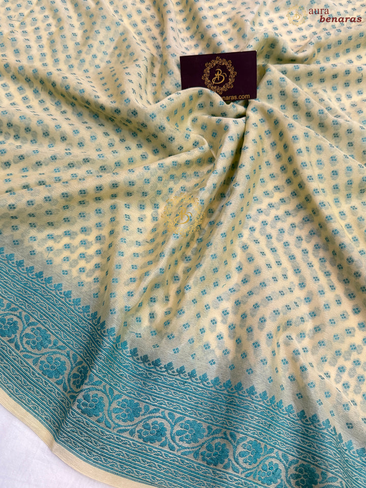 Pastel Yellow Banarasi Khaddi Chiffon Saree