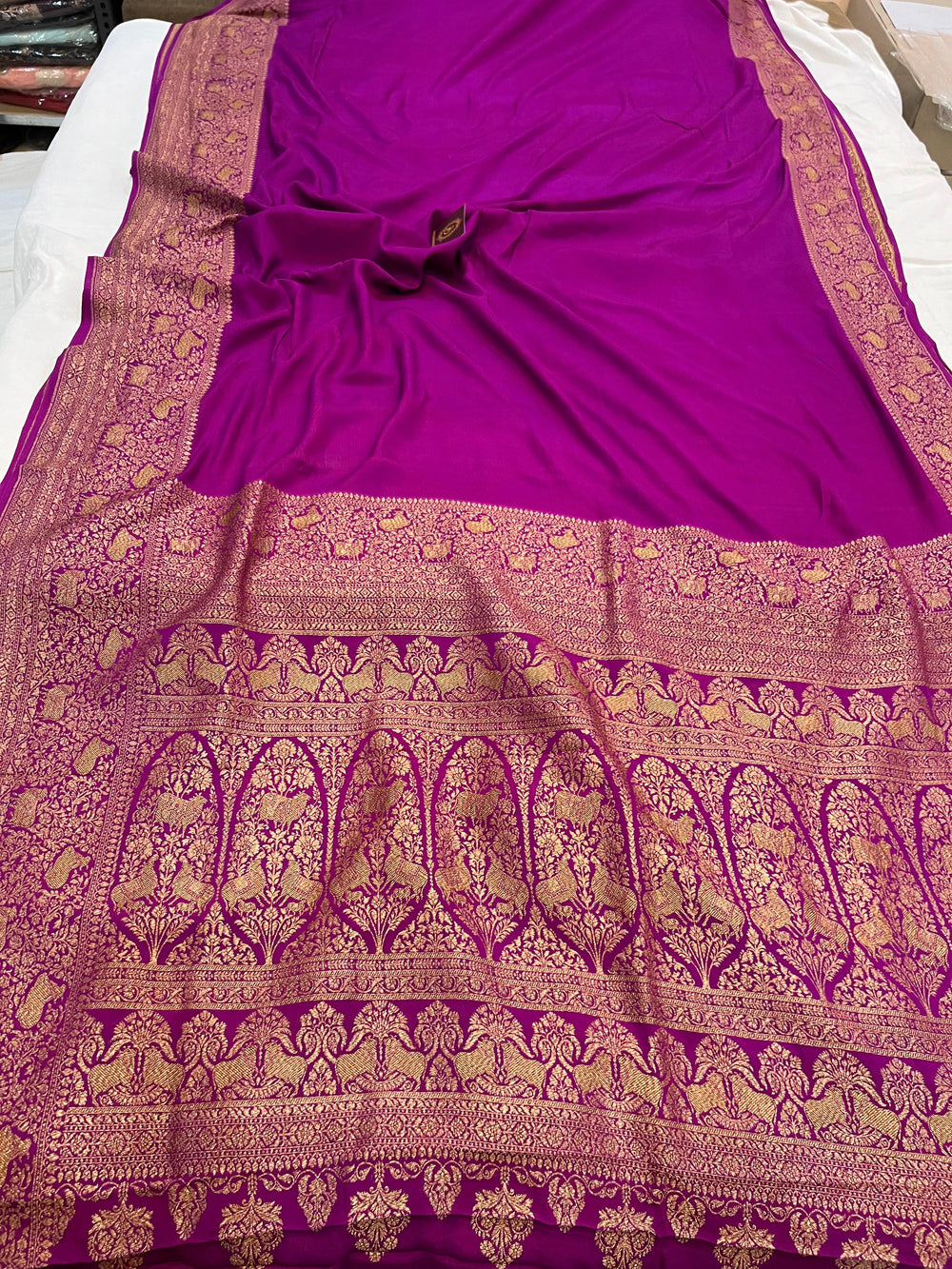 Purple Pure Banarasi Khaddi Crepe Silk Saree - Aura Benaras