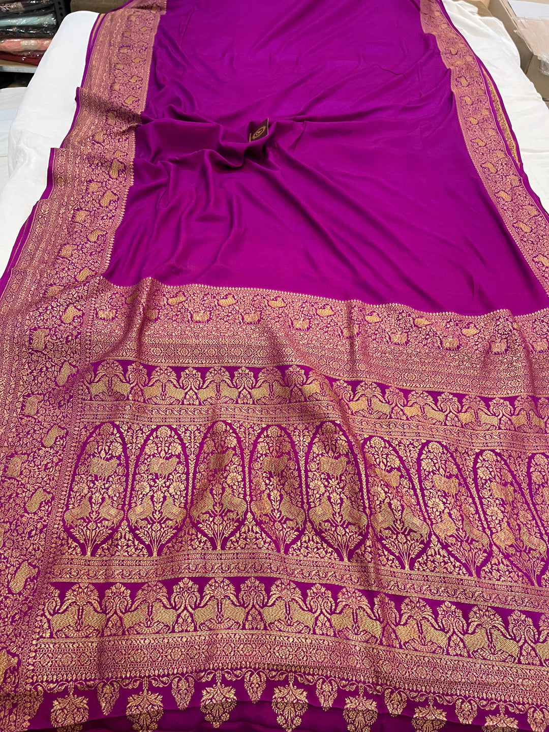 Purple Pure Banarasi Khaddi Crepe Silk Saree - Aura Benaras