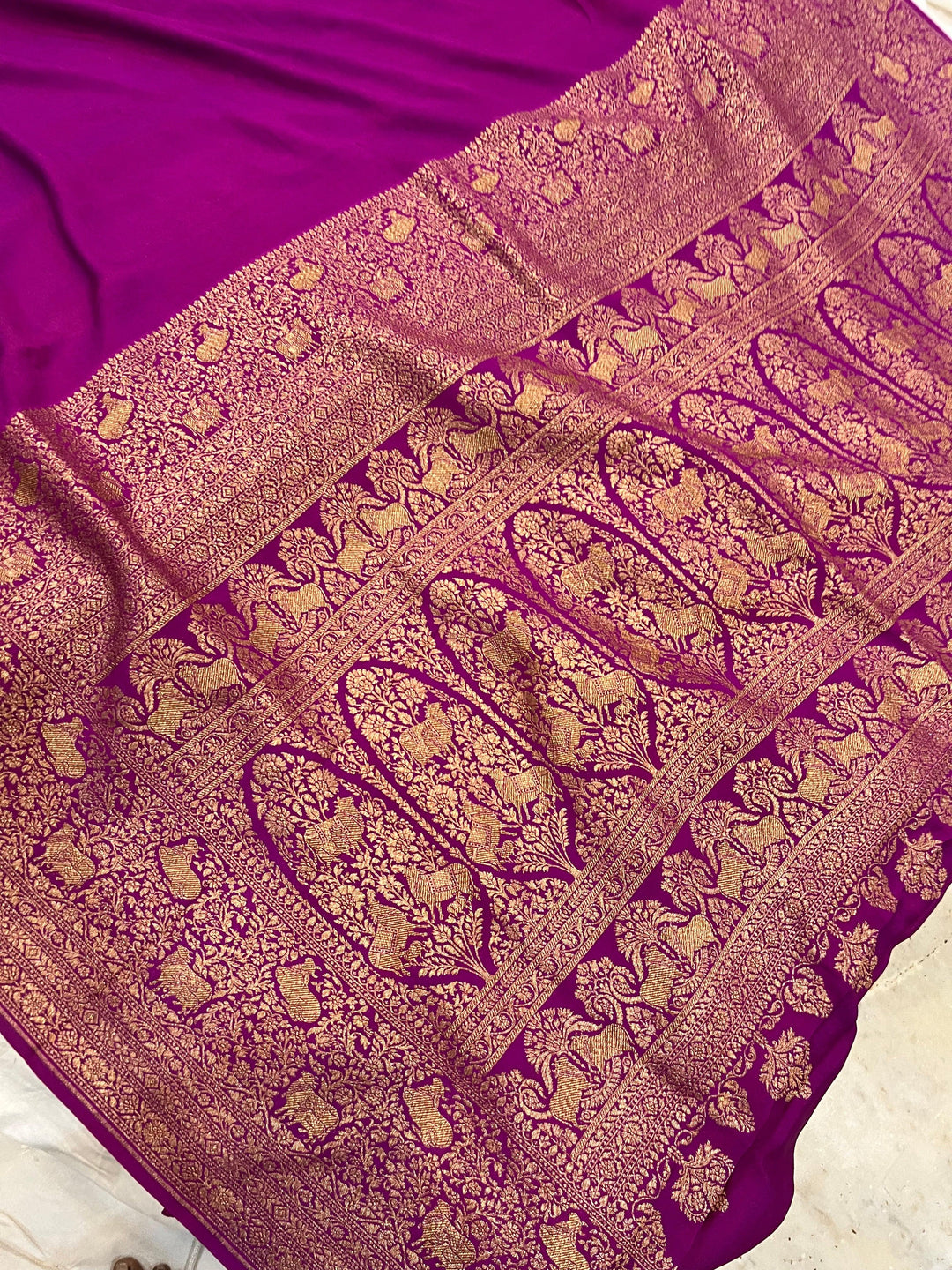 Purple Pure Banarasi Khaddi Crepe Silk Saree - Aura Benaras