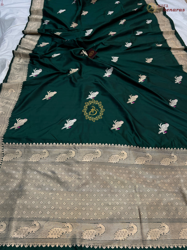 Bottle Green Pure Katan Silk Handloom Banarasi Saree