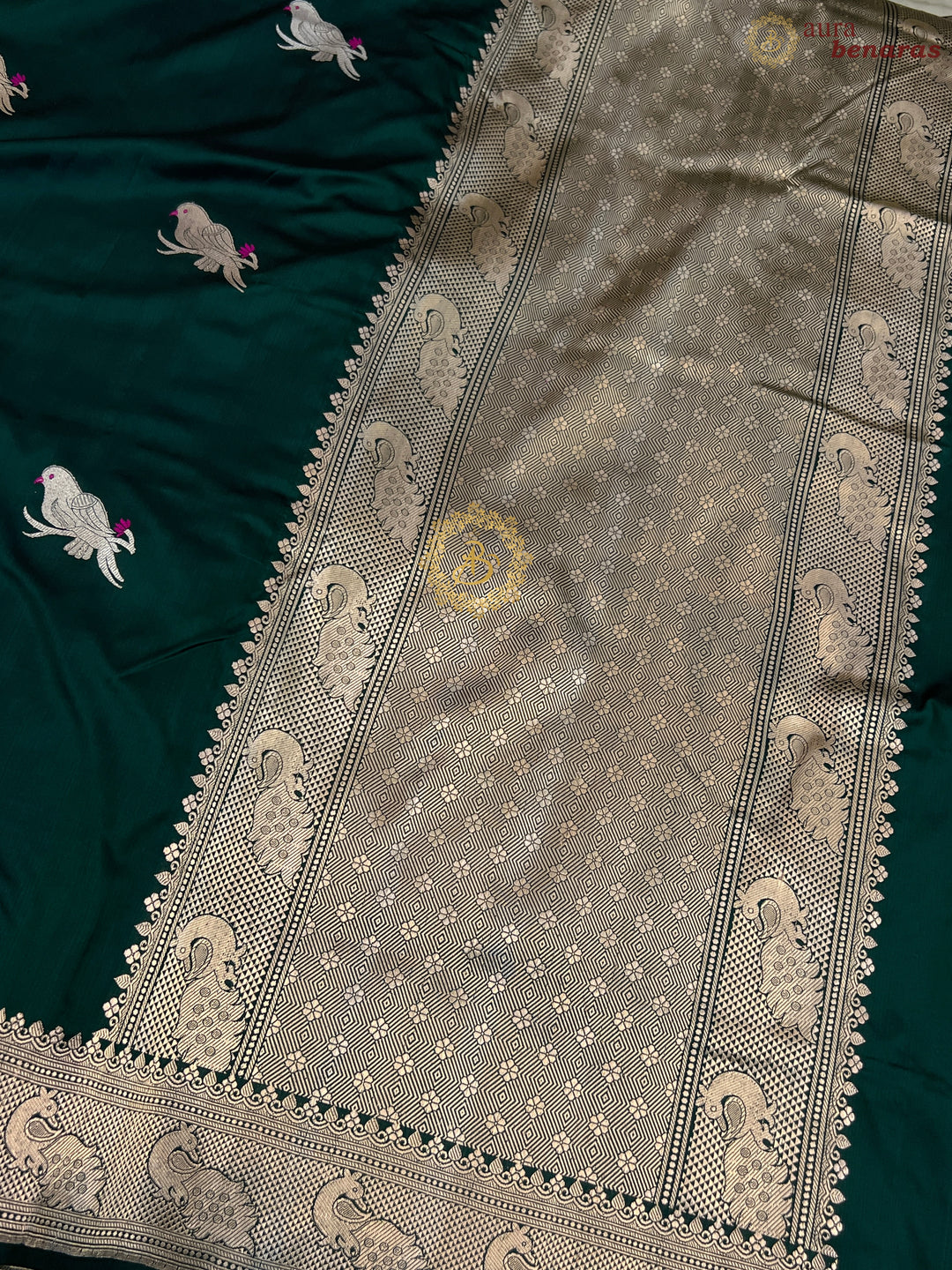 Bottle Green Pure Katan Silk Handloom Banarasi Saree