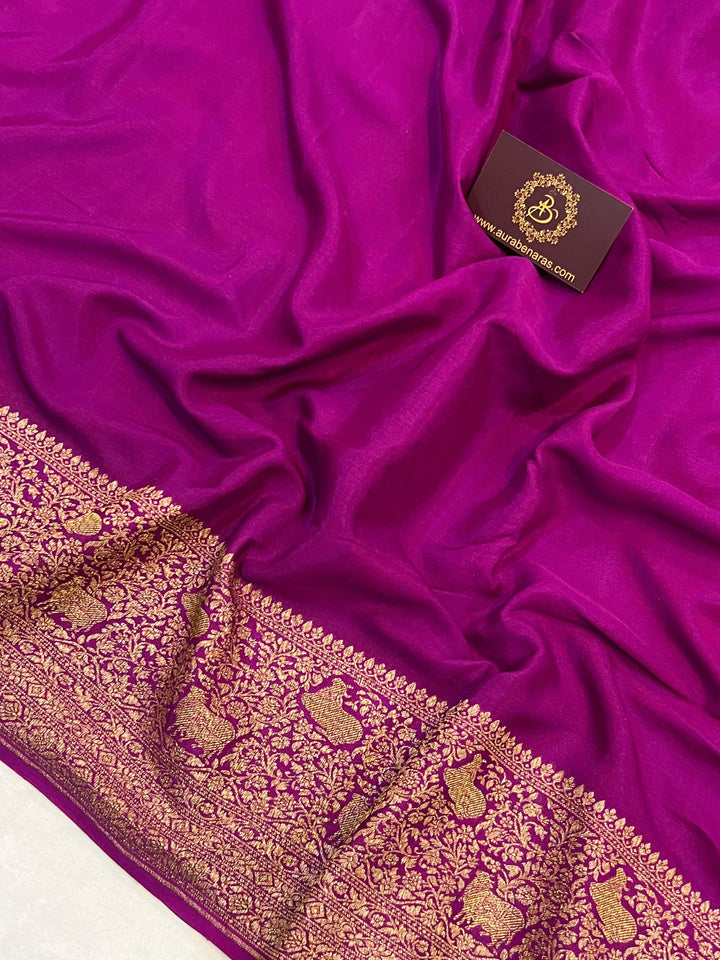 Purple Pure Banarasi Khaddi Crepe Silk Saree - Aura Benaras