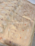 Cream Pure Banarasi Handloom Katan Silk Saree - Aura Benaras