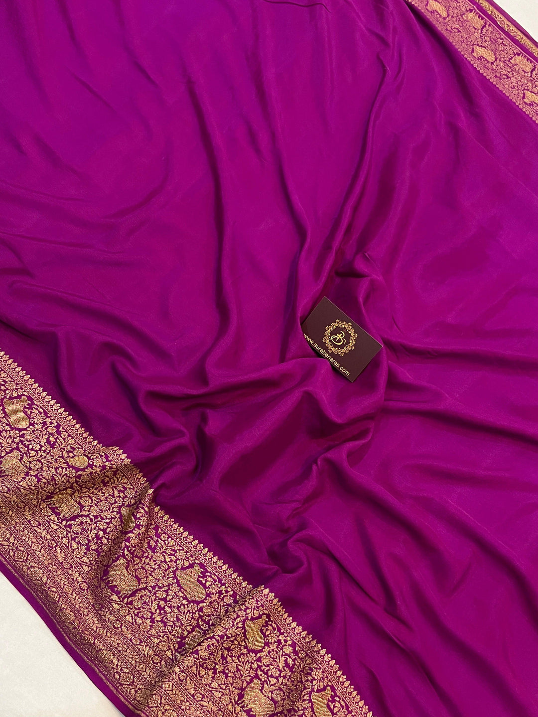 Purple Pure Banarasi Khaddi Crepe Silk Saree - Aura Benaras