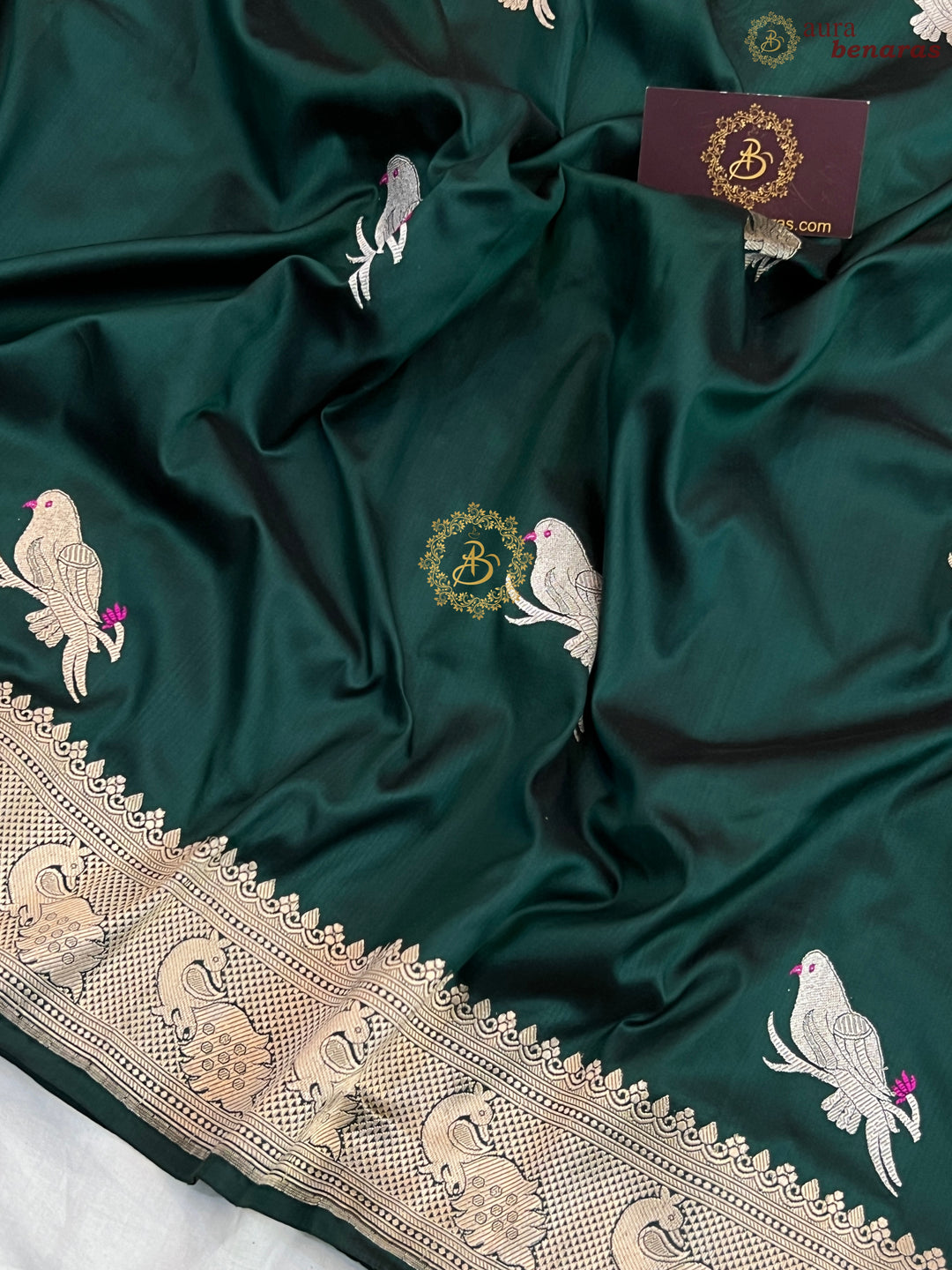 Bottle Green Pure Katan Silk Handloom Banarasi Saree