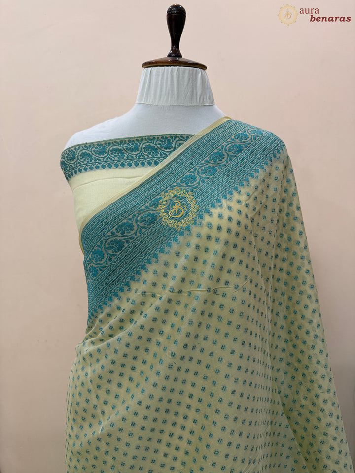 Pastel Yellow Banarasi Khaddi Chiffon Saree