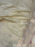 Cream Pure Banarasi Handloom Katan Silk Saree - Aura Benaras