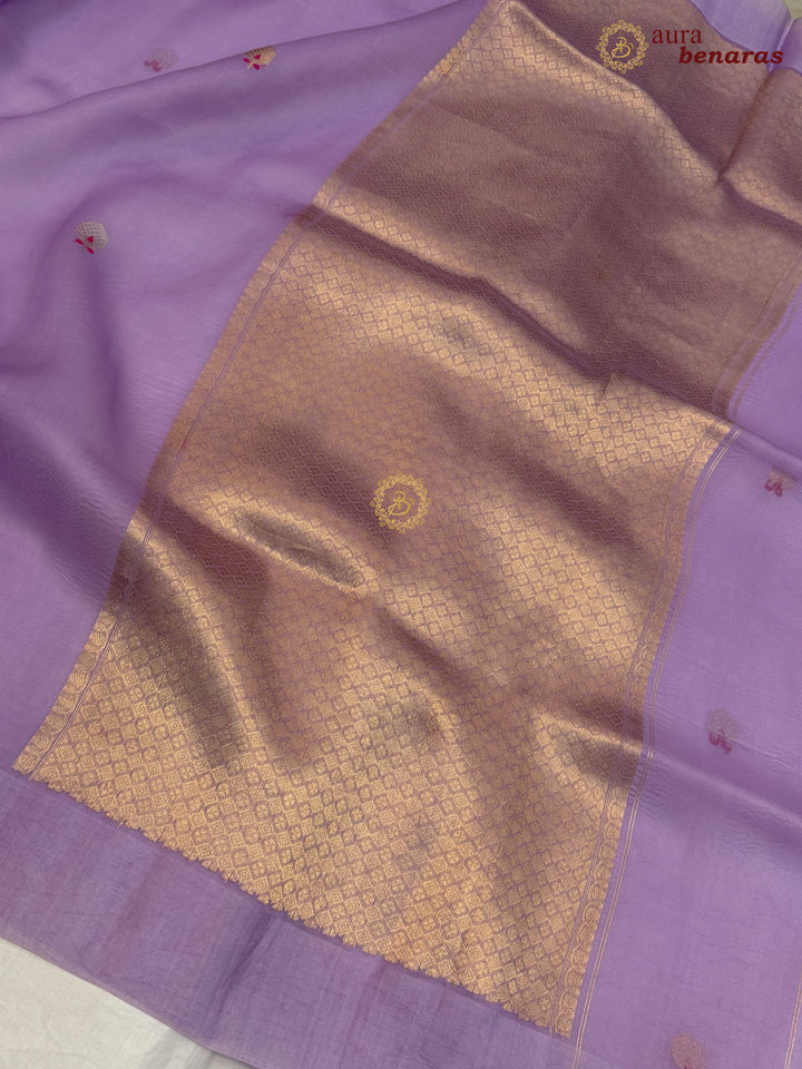 Lavender Banarasi Handloom Kora Silk Saree - Aura Benaras