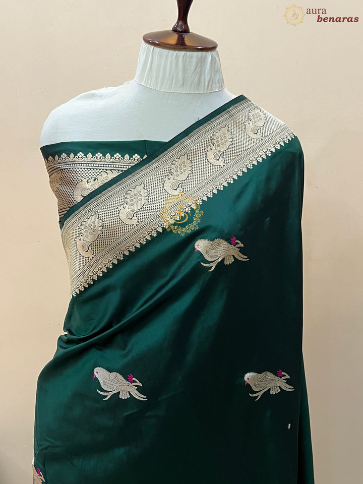 Bottle Green Pure Katan Silk Handloom Banarasi Saree
