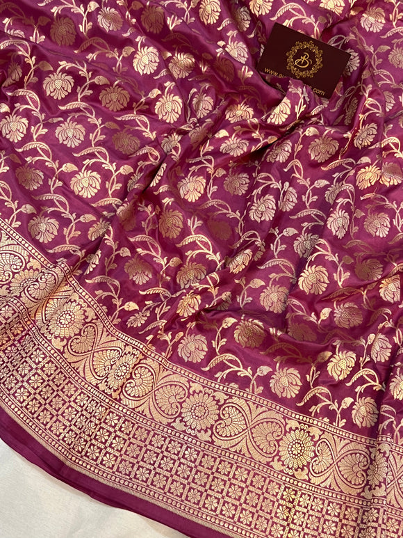 Dusty Mauve Pure Banarasi Handloom Katan Silk Saree - Aura Benaras