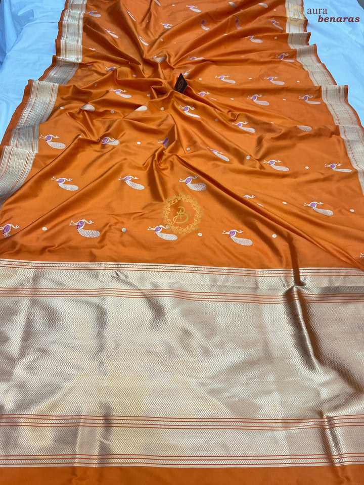 Orange Pure Banarasi Handloom Katan Silk Saree